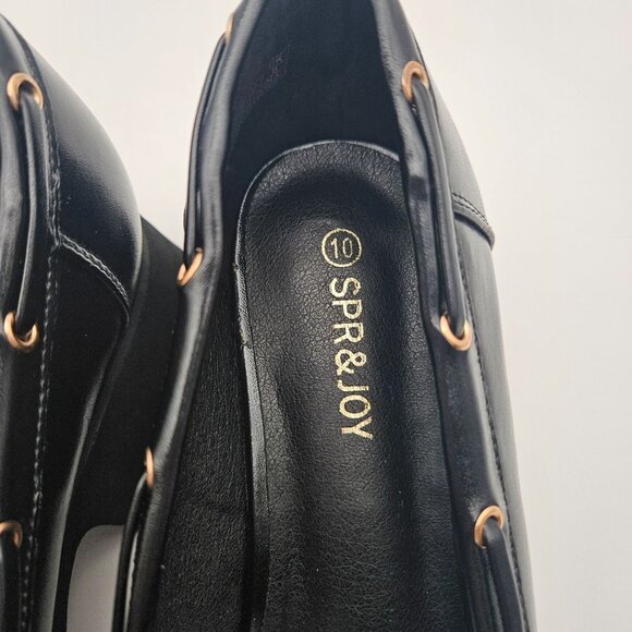 SPR&JOY Black Vegan Leather Lug Sole Loafer Gold Tone Hardware Womens Sz 10 NEW - Picture 8 of 9